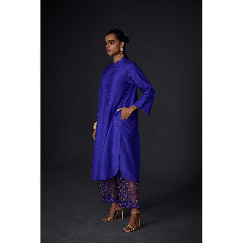 BRIH Persian Blue Embroidered Kurta with Pant (Set of 2)