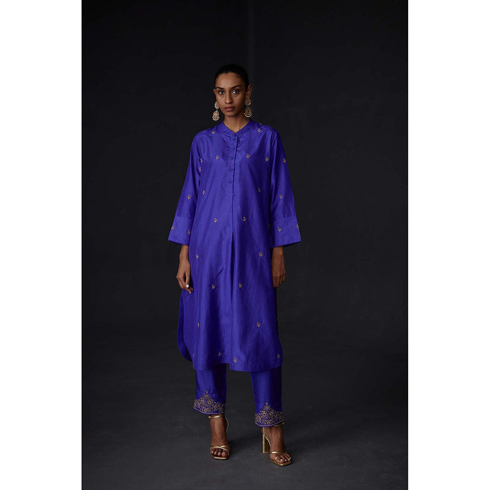 BRIH Persian Blue Embroidered Kurta with Pant (Set of 2)