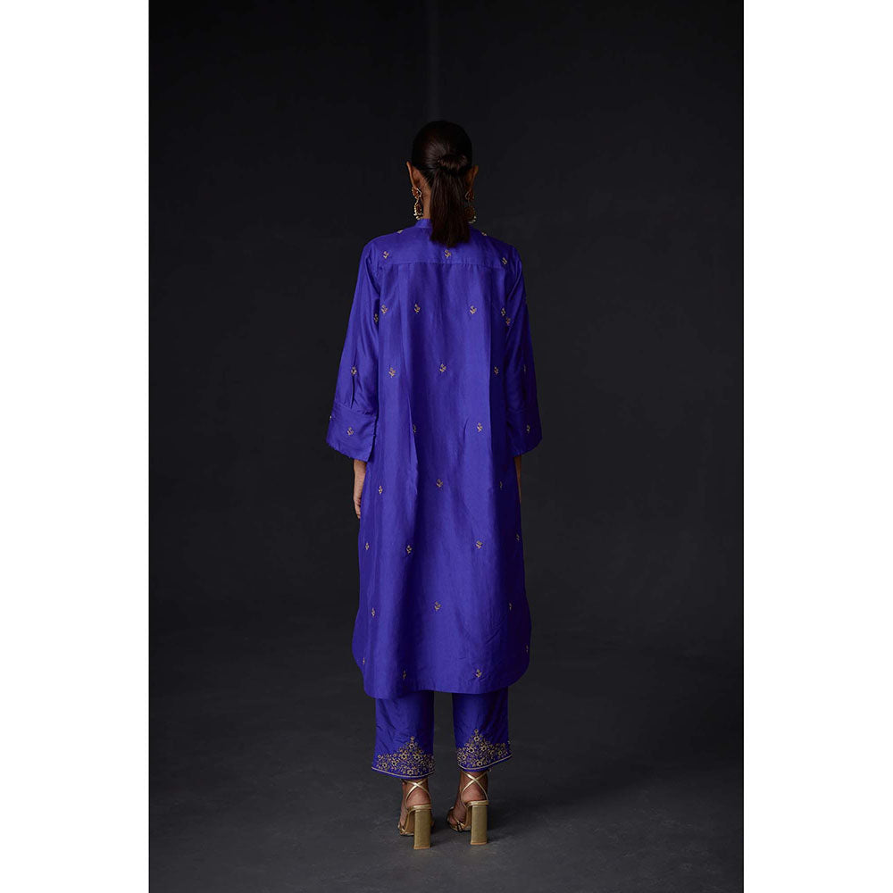 BRIH Persian Blue Embroidered Kurta with Pant (Set of 2)