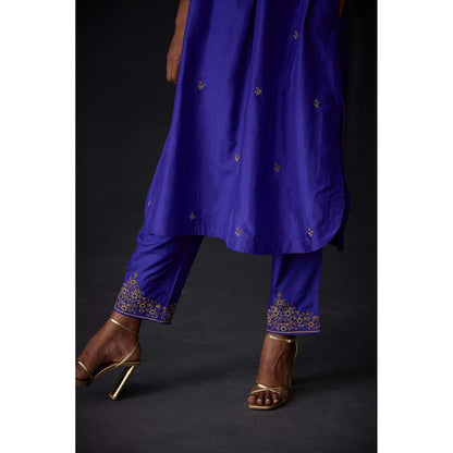 BRIH Persian Blue Embroidered Kurta with Pant (Set of 2)
