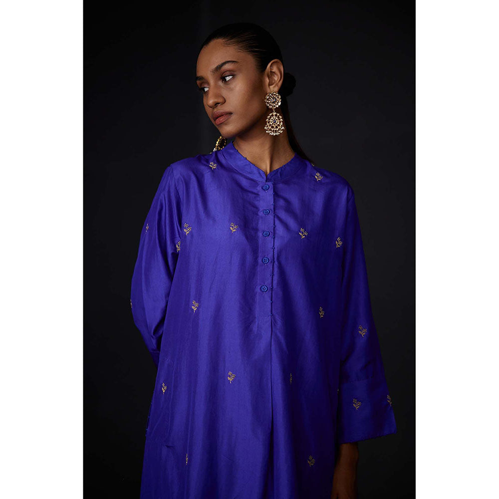 BRIH Persian Blue Embroidered Kurta with Pant (Set of 2)