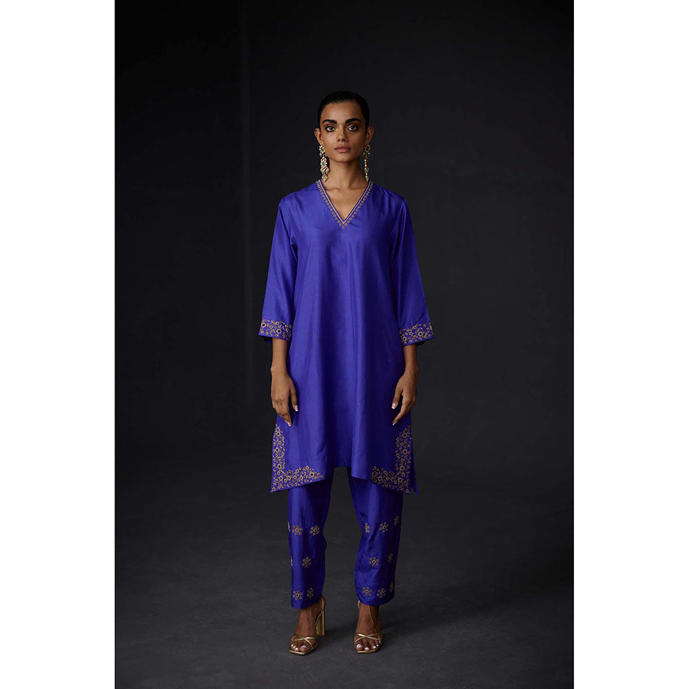 BRIH Persian Blue Embroidered Kurta with Pant (Set of 2)
