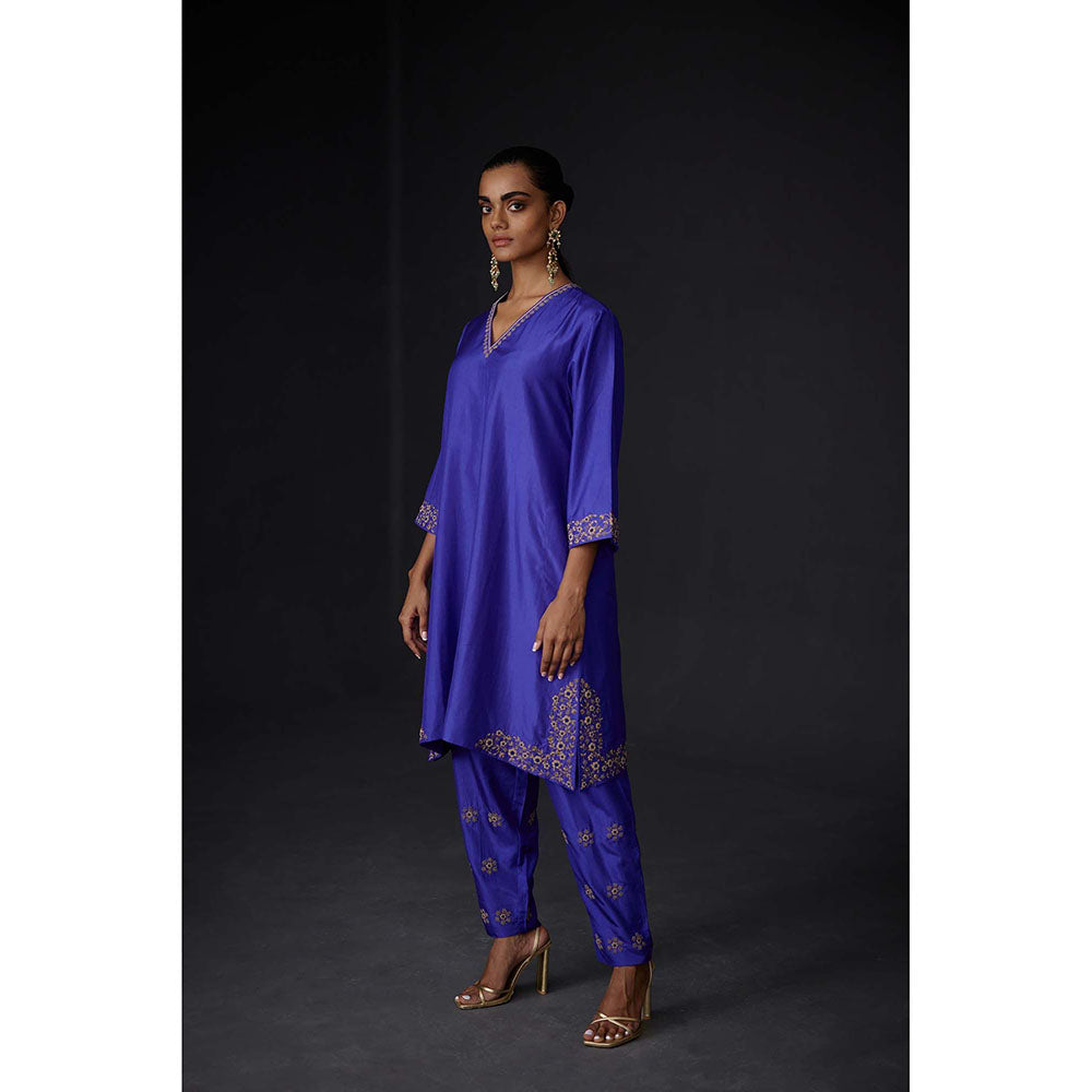 BRIH Persian Blue Embroidered Kurta with Pant (Set of 2)