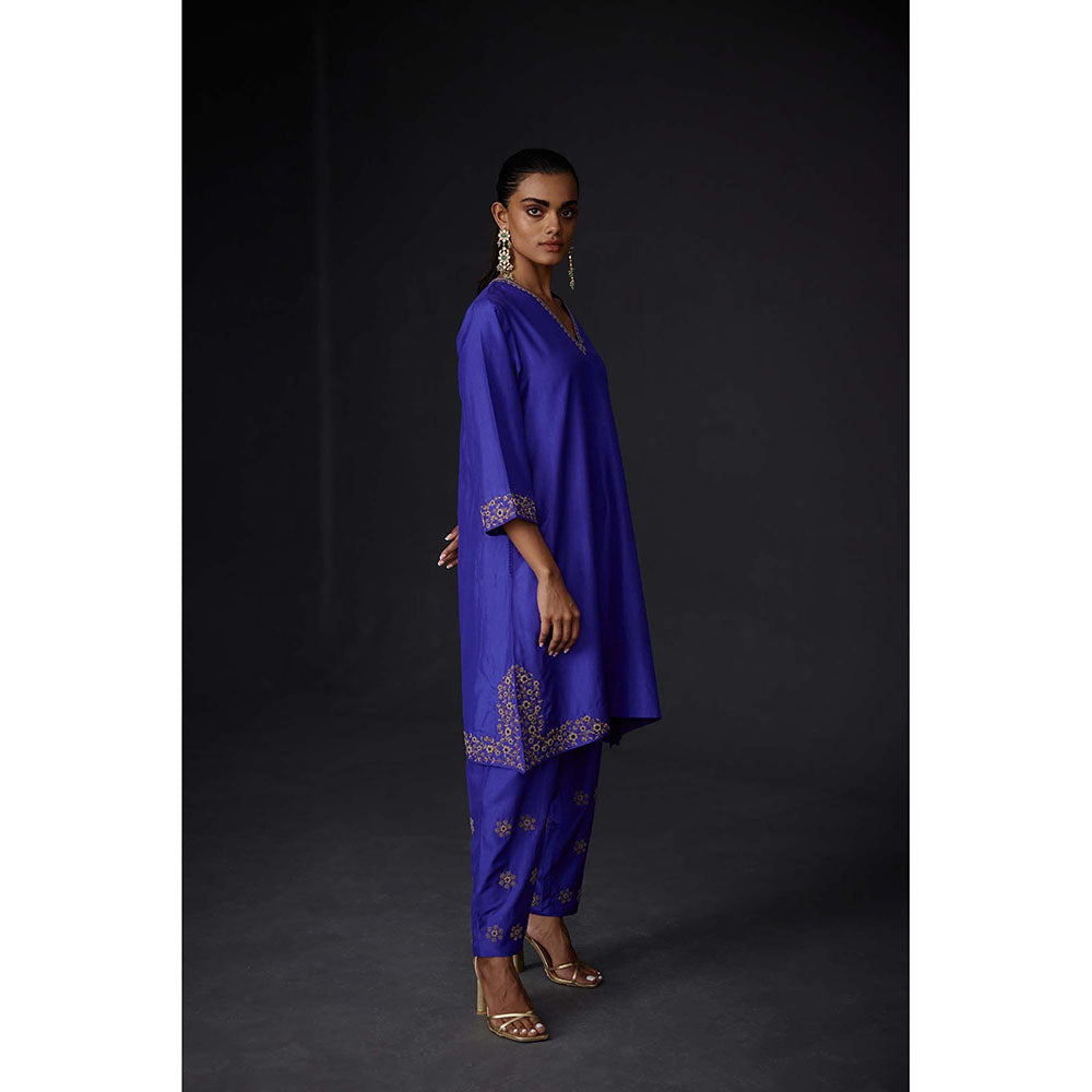 BRIH Persian Blue Embroidered Kurta with Pant (Set of 2)