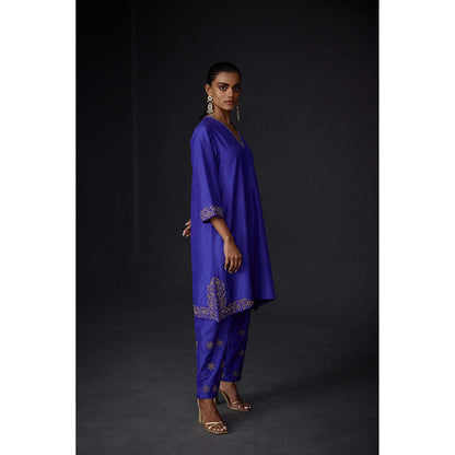 BRIH Persian Blue Embroidered Kurta with Pant (Set of 2)