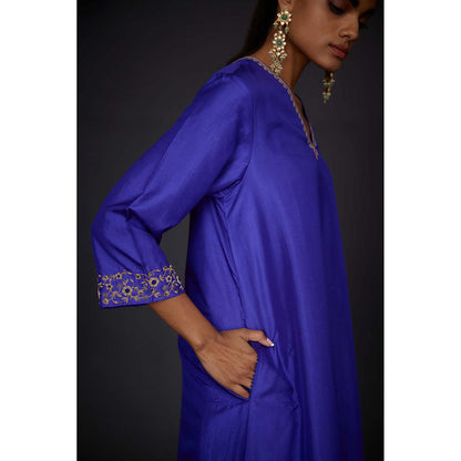 BRIH Persian Blue Embroidered Kurta with Pant (Set of 2)