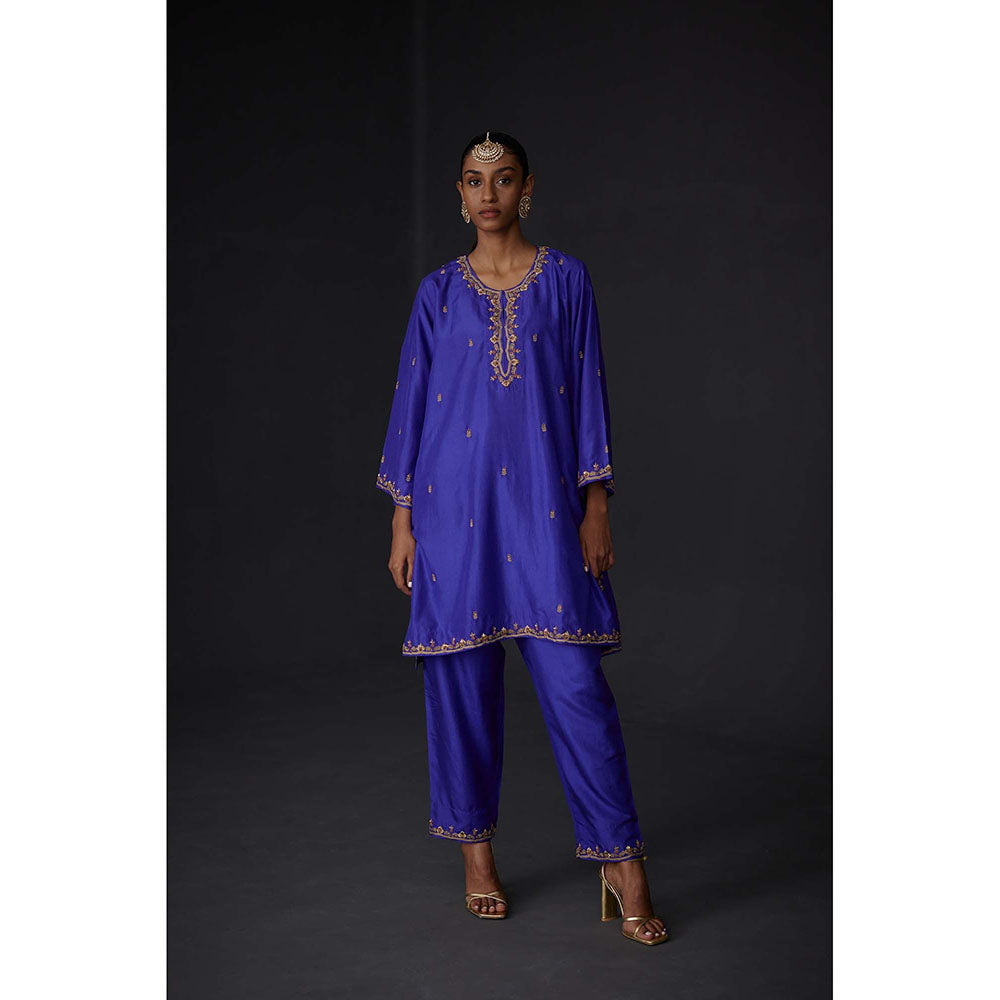 BRIH Persian Blue Embroidered Kurta with Pant (Set of 2)