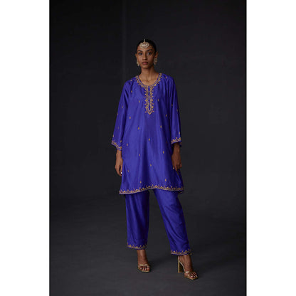 BRIH Persian Blue Embroidered Kurta with Pant (Set of 2)