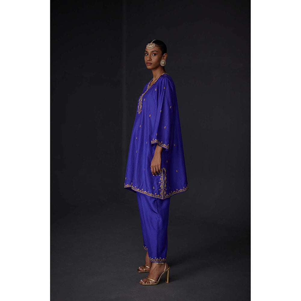 BRIH Persian Blue Embroidered Kurta with Pant (Set of 2)
