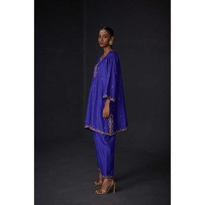 BRIH Persian Blue Embroidered Kurta with Pant (Set of 2)