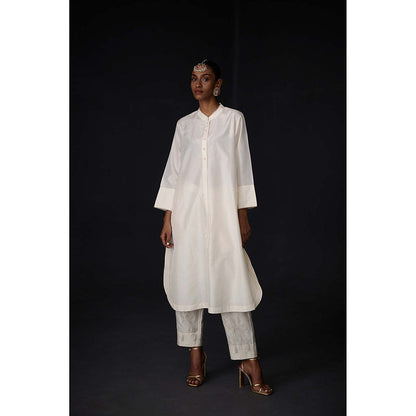 BRIH White Pearl Embroidered Kurta with Pant (Set of 2)