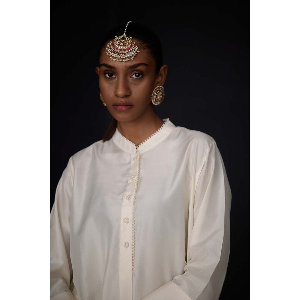 BRIH White Pearl Embroidered Kurta with Pant (Set of 2)