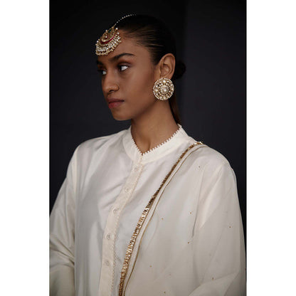 BRIH White Pearl Embroidered Kurta with Pant (Set of 2)