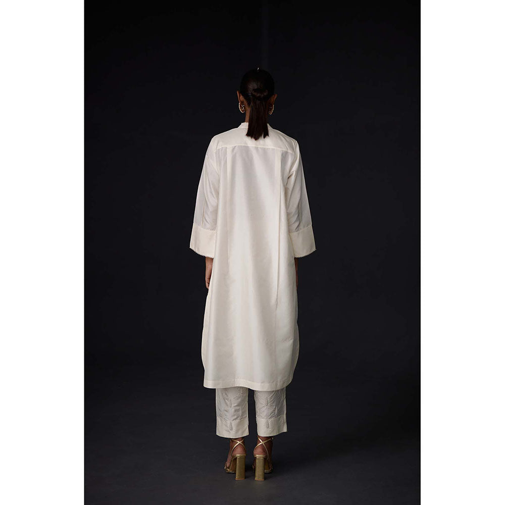 BRIH White Pearl Embroidered Kurta with Pant (Set of 2)