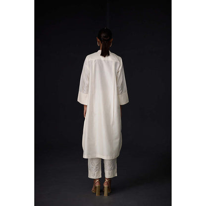 BRIH White Pearl Embroidered Kurta with Pant (Set of 2)