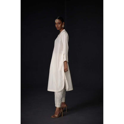 BRIH White Pearl Embroidered Kurta with Pant (Set of 2)