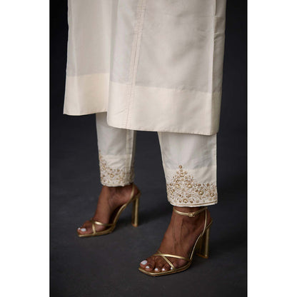 BRIH White Pearl Embroidered Kurta with Pant (Set of 2)