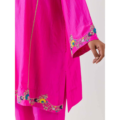 BRIH Pink Embroidered Kurta with Pant (Set of 2)