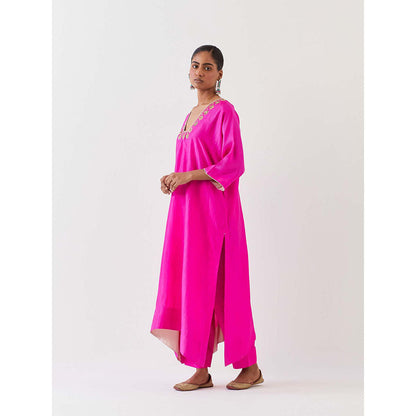 BRIH Pink Embroidered Kurta with Pant (Set of 2)