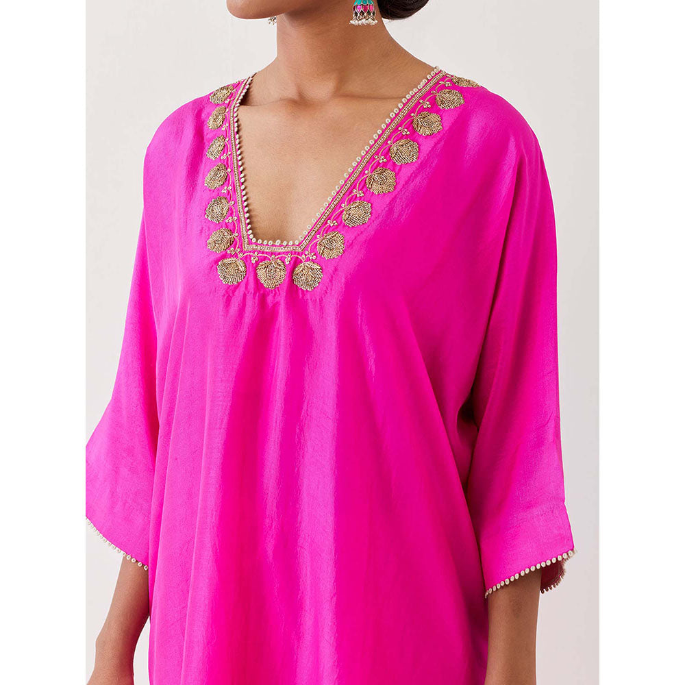 BRIH Pink Embroidered Kurta with Pant (Set of 2)