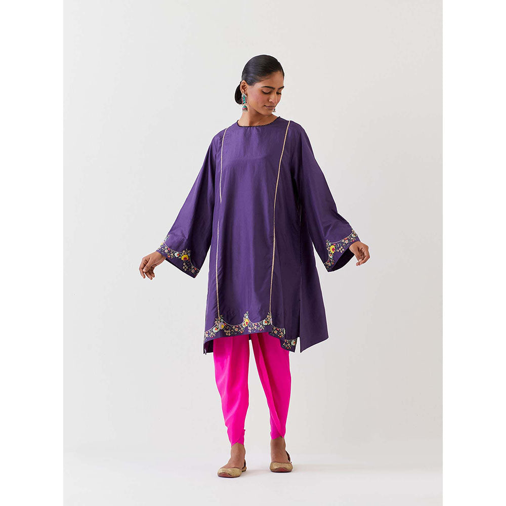 BRIH Grape Purple Embroidered Kurta with Dhoti (Set of 2)