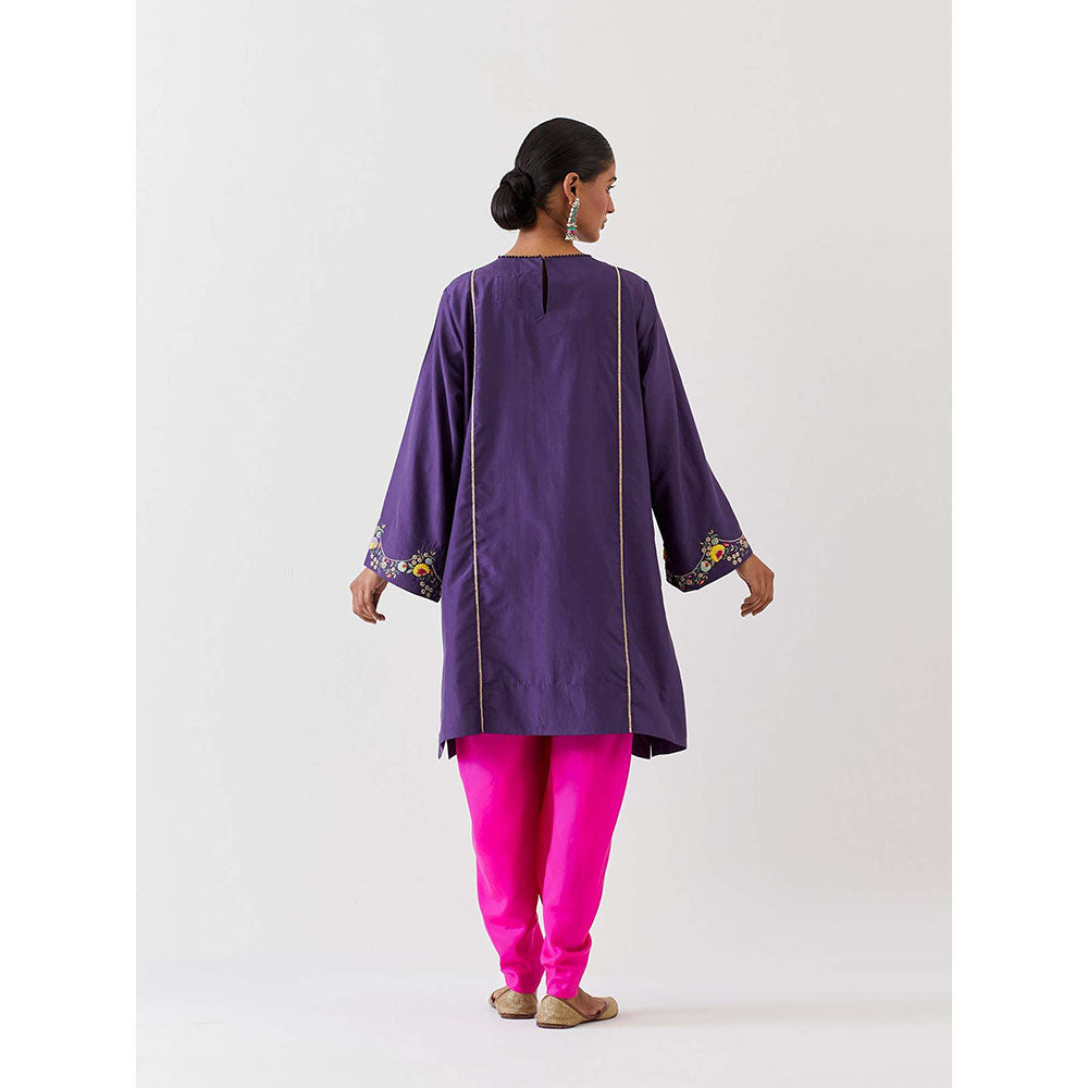 BRIH Grape Purple Embroidered Kurta with Dhoti (Set of 2)