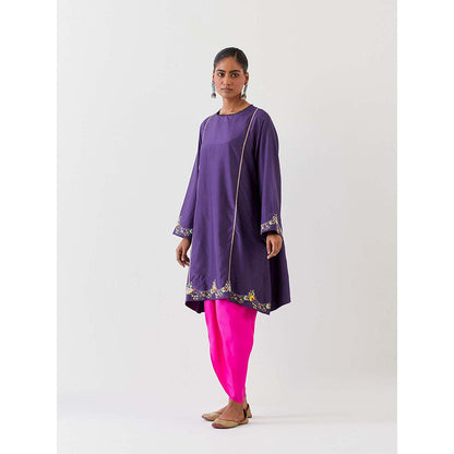 BRIH Grape Purple Embroidered Kurta with Dhoti (Set of 2)