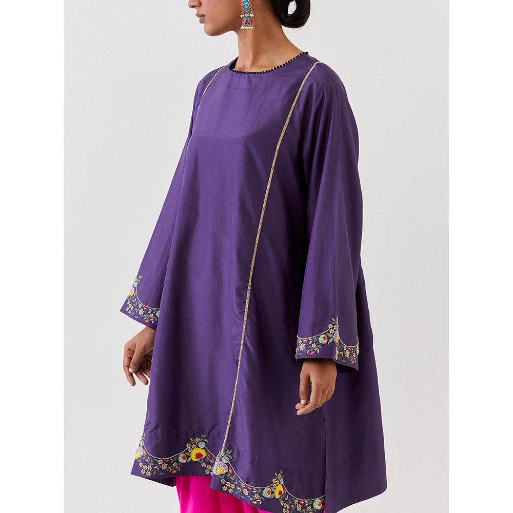 BRIH Grape Purple Embroidered Kurta with Dhoti (Set of 2)