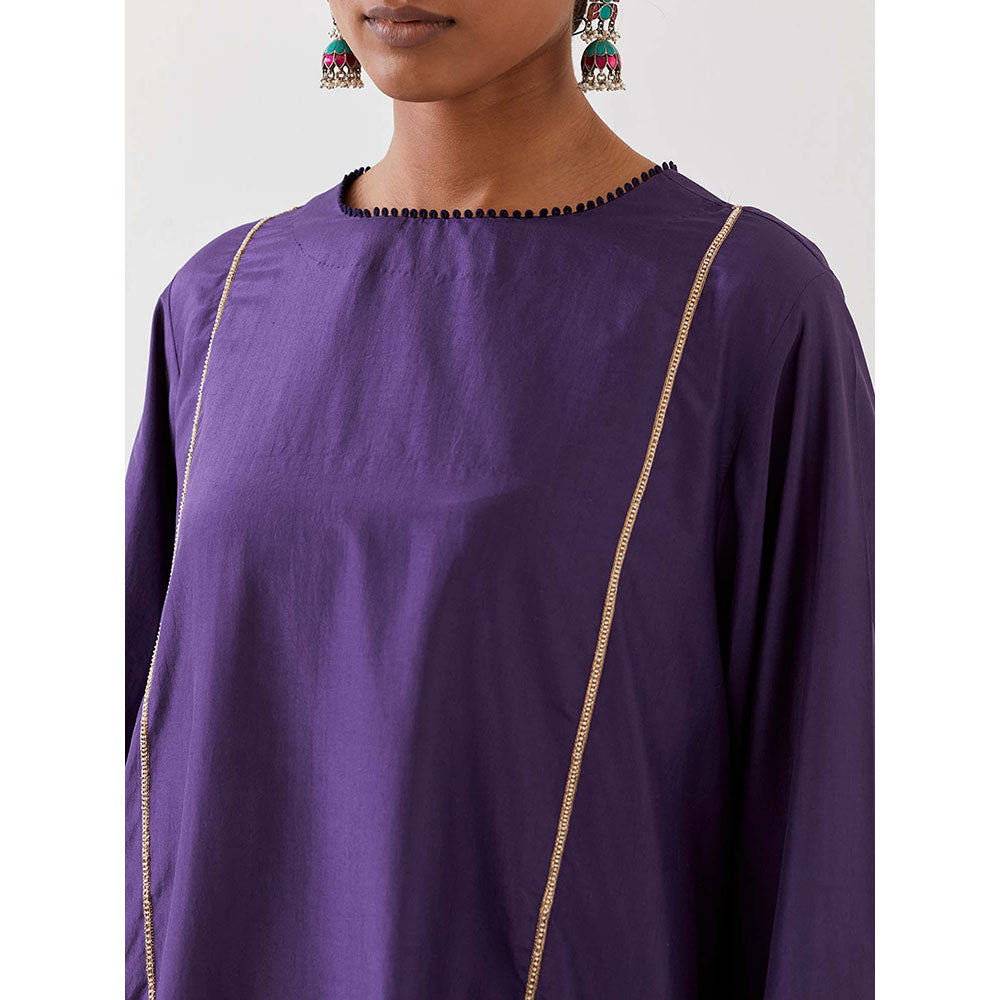 BRIH Grape Purple Embroidered Kurta with Dhoti (Set of 2)