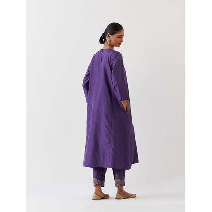 BRIH Grape Purple Embroidered Kurta with Pant (Set of 2)