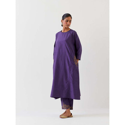 BRIH Grape Purple Embroidered Kurta with Pant (Set of 2)
