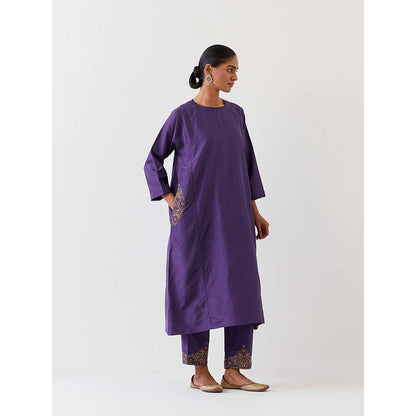 BRIH Grape Purple Embroidered Kurta with Pant (Set of 2)