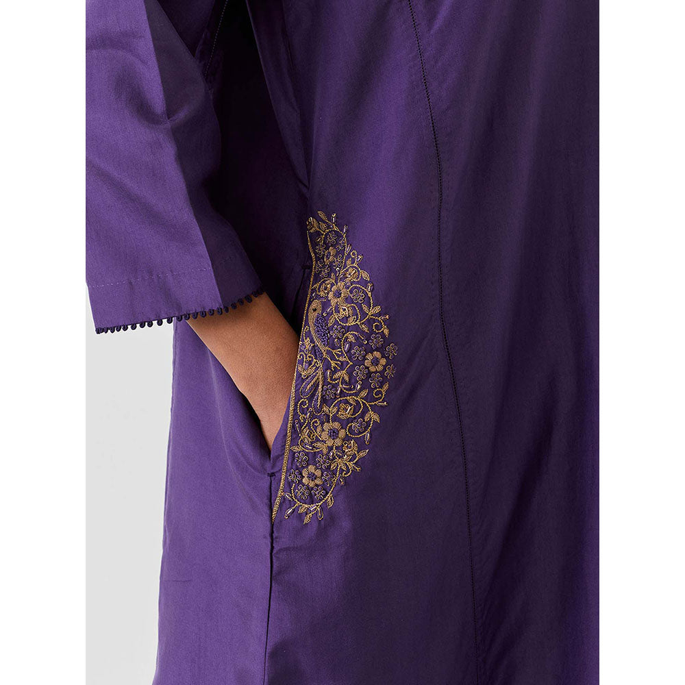 BRIH Grape Purple Embroidered Kurta with Pant (Set of 2)