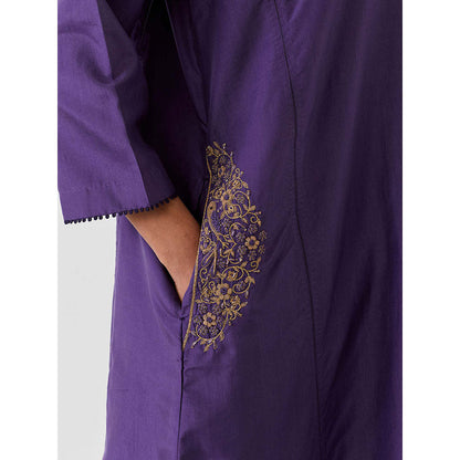 BRIH Grape Purple Embroidered Kurta with Pant (Set of 2)