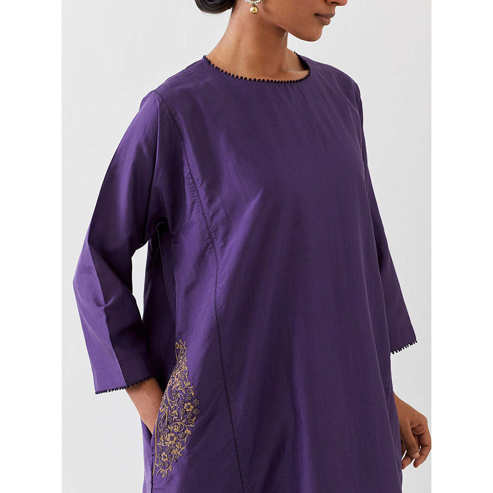 BRIH Grape Purple Embroidered Kurta with Pant (Set of 2)