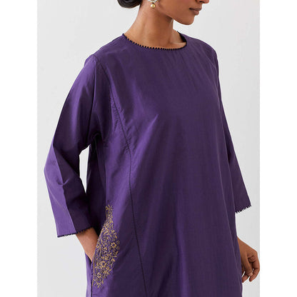 BRIH Grape Purple Embroidered Kurta with Pant (Set of 2)