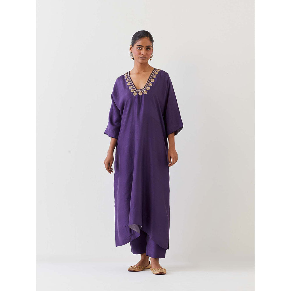 BRIH Grape Purple Embroidered Kurta with Pant (Set of 2)