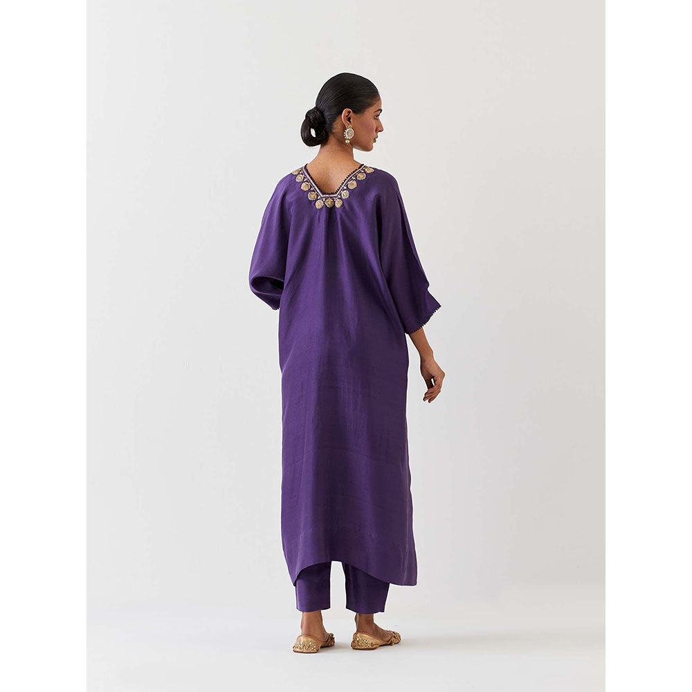 BRIH Grape Purple Embroidered Kurta with Pant (Set of 2)