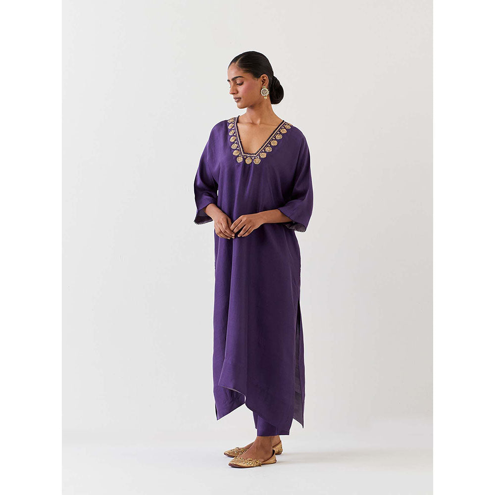 BRIH Grape Purple Embroidered Kurta with Pant (Set of 2)