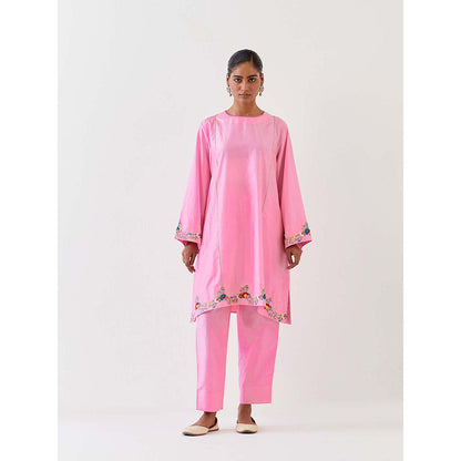 BRIH Pink Embroidered Kurta with Pant (Set of 2)