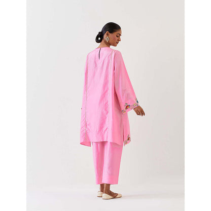 BRIH Pink Embroidered Kurta with Pant (Set of 2)