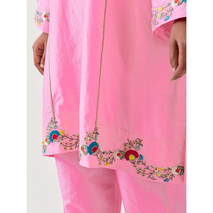 BRIH Pink Embroidered Kurta with Pant (Set of 2)