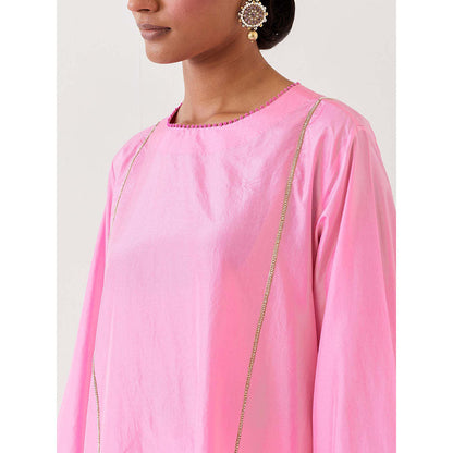 BRIH Pink Embroidered Kurta with Pant (Set of 2)