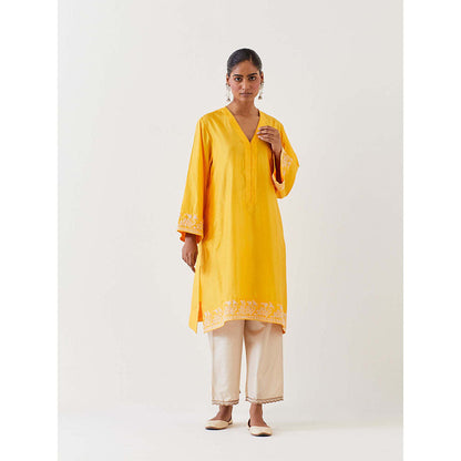 BRIH Mango Yellow Embroidered Kurta with Pant (Set of 2)