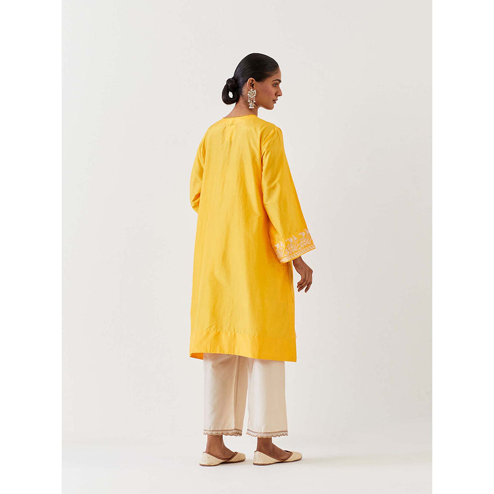 BRIH Mango Yellow Embroidered Kurta with Pant (Set of 2)