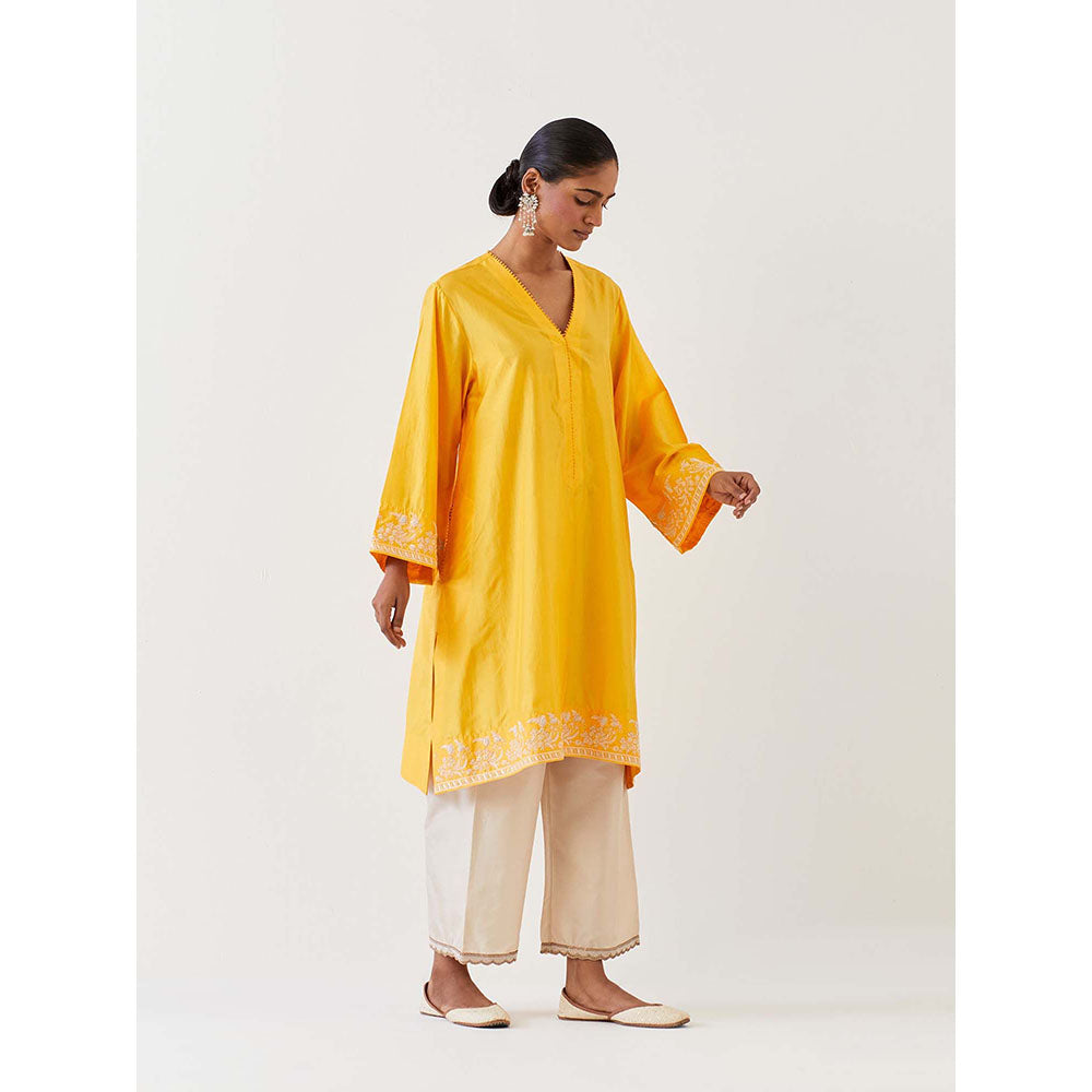 BRIH Mango Yellow Embroidered Kurta with Pant (Set of 2)