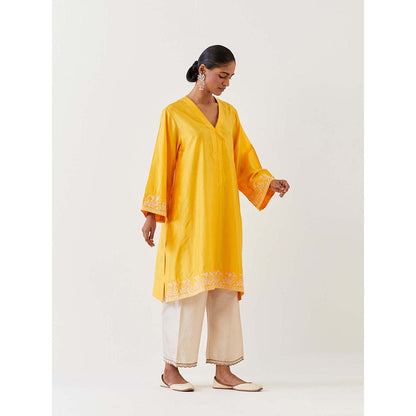 BRIH Mango Yellow Embroidered Kurta with Pant (Set of 2)