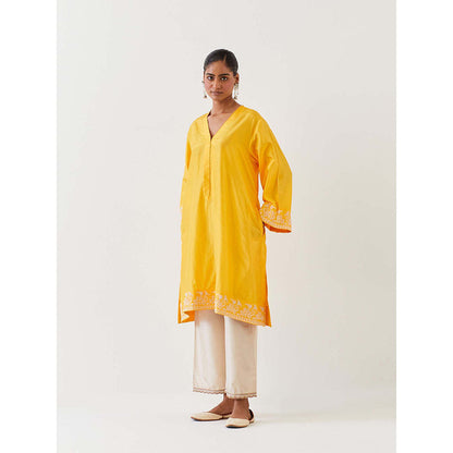 BRIH Mango Yellow Embroidered Kurta with Pant (Set of 2)