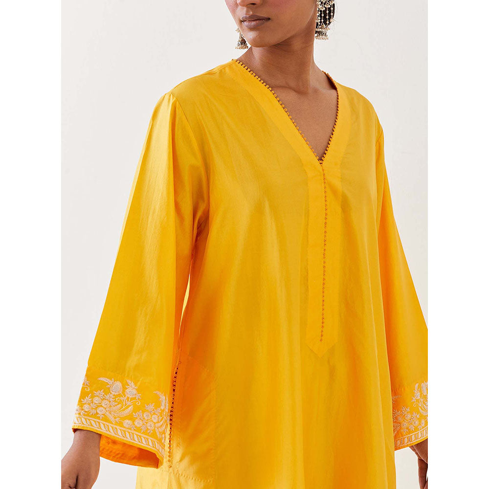 BRIH Mango Yellow Embroidered Kurta with Pant (Set of 2)