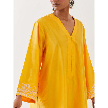 BRIH Mango Yellow Embroidered Kurta with Pant (Set of 2)